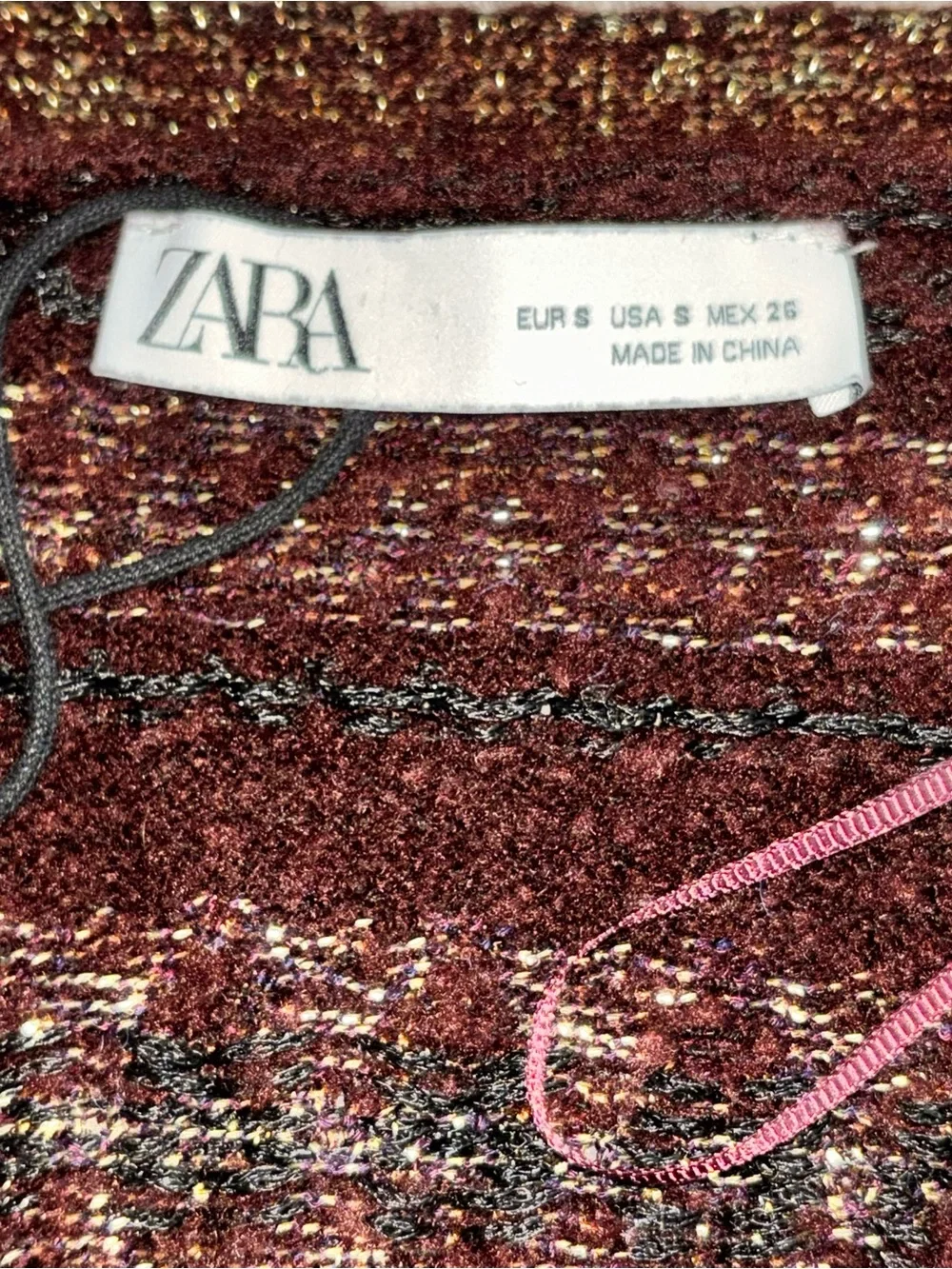 ZARA Maroon Grandpacore Boho CARDIGAN V NECK SHORT SLEEVE SIZE Small knit - Picture 2 of 4